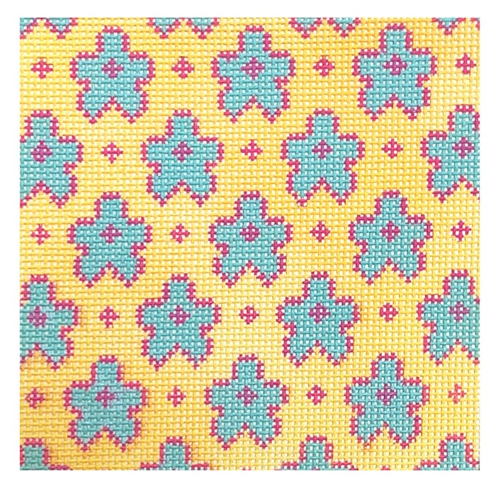 Flowers on Yellow 4" Painted Canvas Stitch Rock Designs  - 1