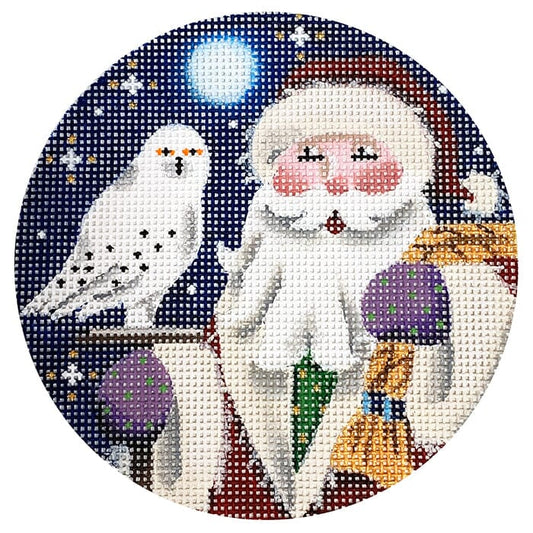 Forest Santa with Owl Round Painted Canvas Rebecca Wood Designs 