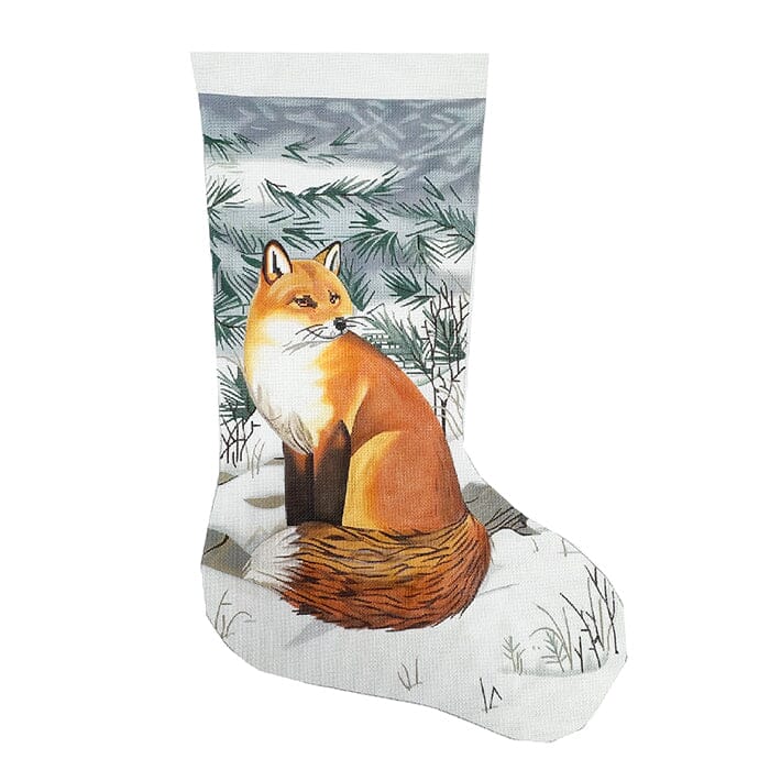 Fox in Snow Stocking Painted Canvas Victoria Whitson Needlepoint 