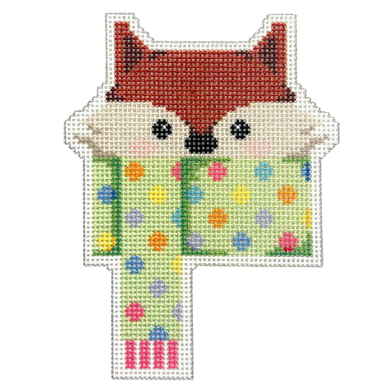 Fox/Multi Dots Scarf Printed Canvas Two Sisters Needlepoint  - 1