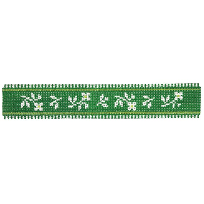 French Ribbon Keychain   Green Painted Canvas Le Point Studio 
