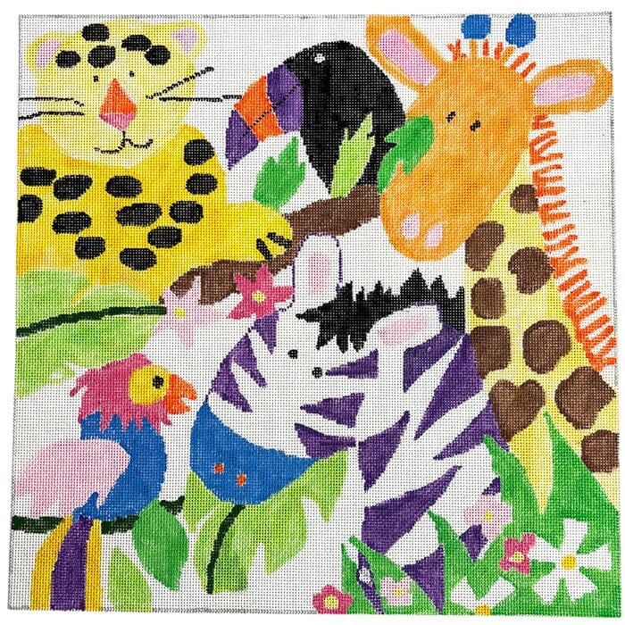 Friendly Beasts 16" Square #1 Painted Canvas Jean Smith 
