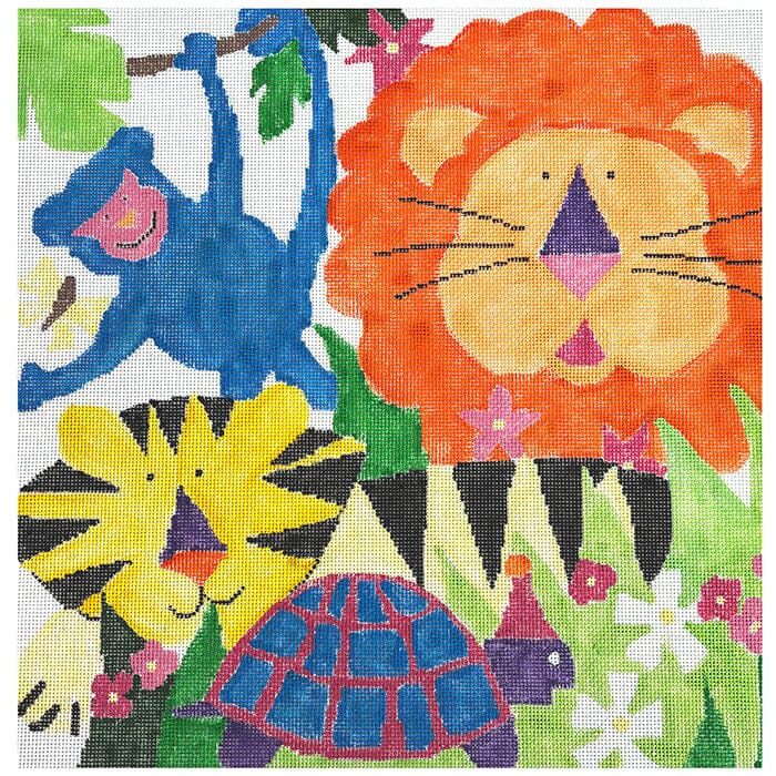 Friendly Beasts 16" Square #2 Painted Canvas Jean Smith 