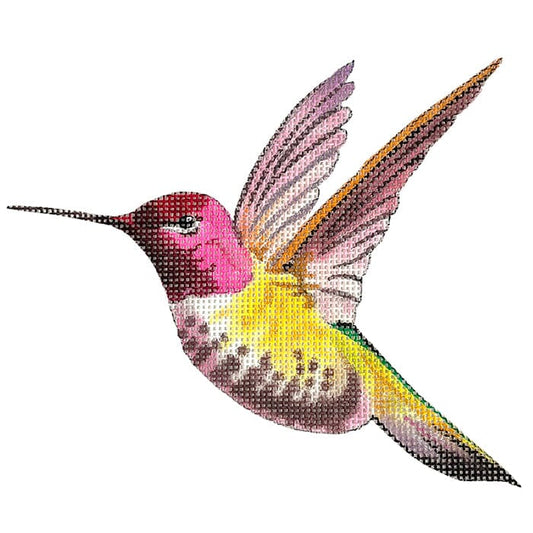 Fuchsia/Yellow Hummingbird Ornament Painted Canvas Colors of Praise 