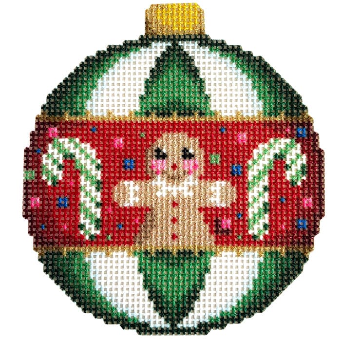 G-bread/Green Stripes Ball Ornament Printed Canvas Two Sisters Needlepoint 