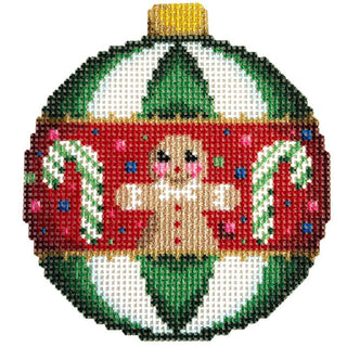 G bread/Green Stripes Ball Ornament Printed Canvas Two Sisters Needlepoint 

