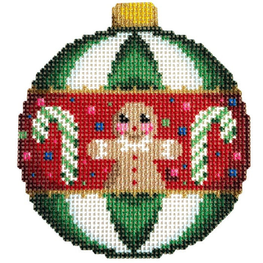 G-bread/Green Stripes Ball Ornament Printed Canvas Two Sisters Needlepoint 