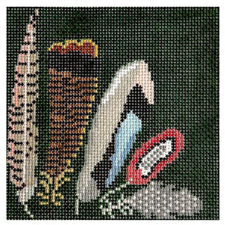 Game Bird Feather Coaster   Green Painted Canvas The Gingham Stitchery 
