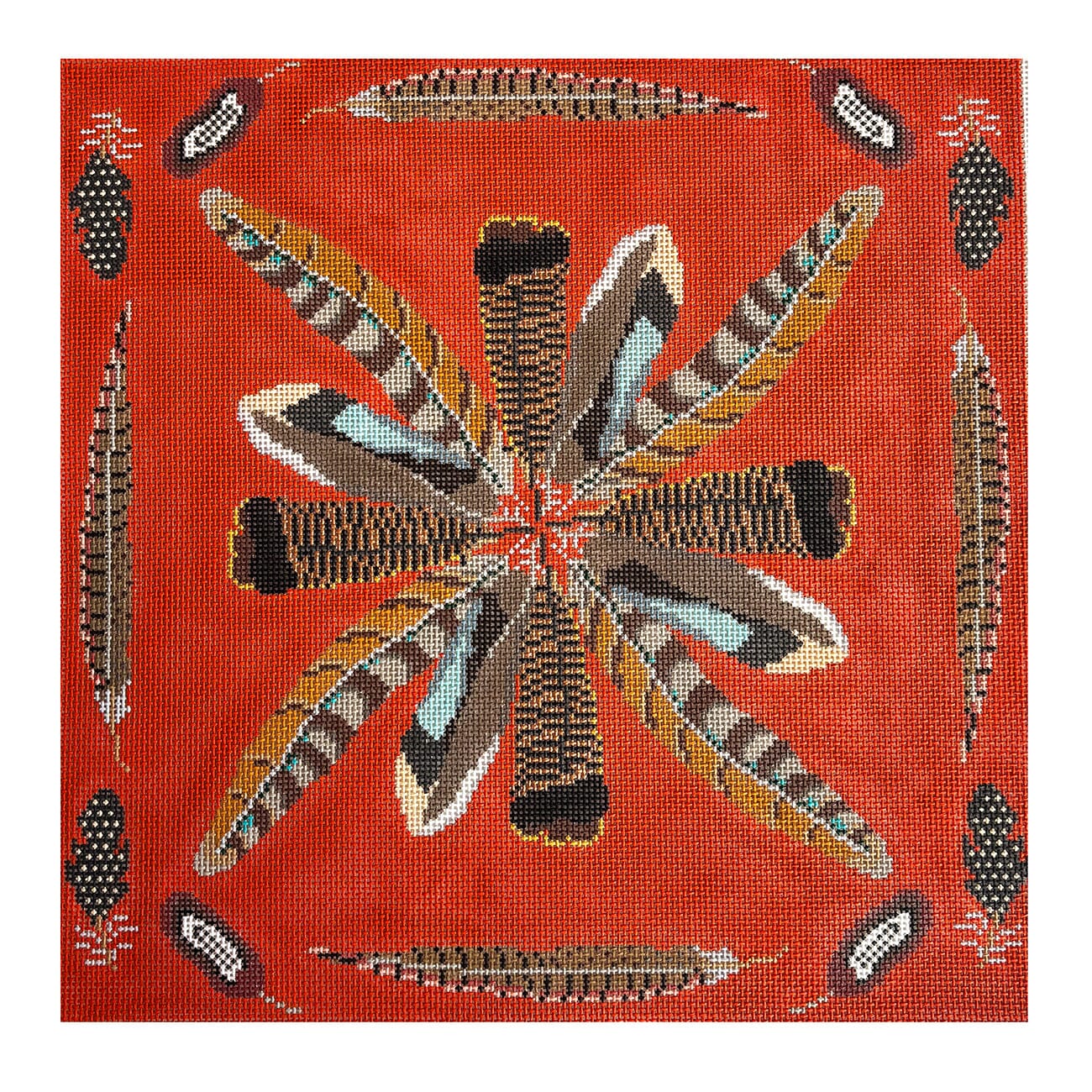 Game Bird Feathers Pillow Orange Painted Canvas The Gingham Stitchery  - 1