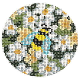 Garden Bee 4" Round Painted Canvas Rachel Barri Designs 
