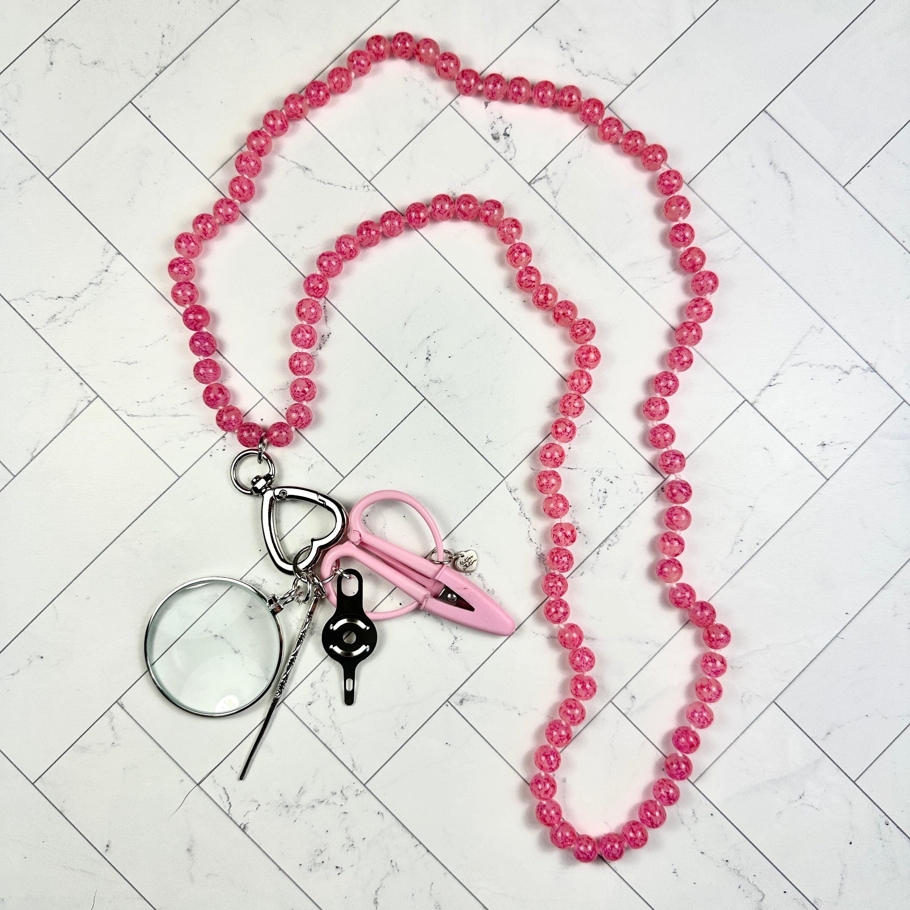 Gemstone Chatelaine Necklace   Dark Pink Magenta Swirls Accessories Victoria Whitson Needlepoint  - 1