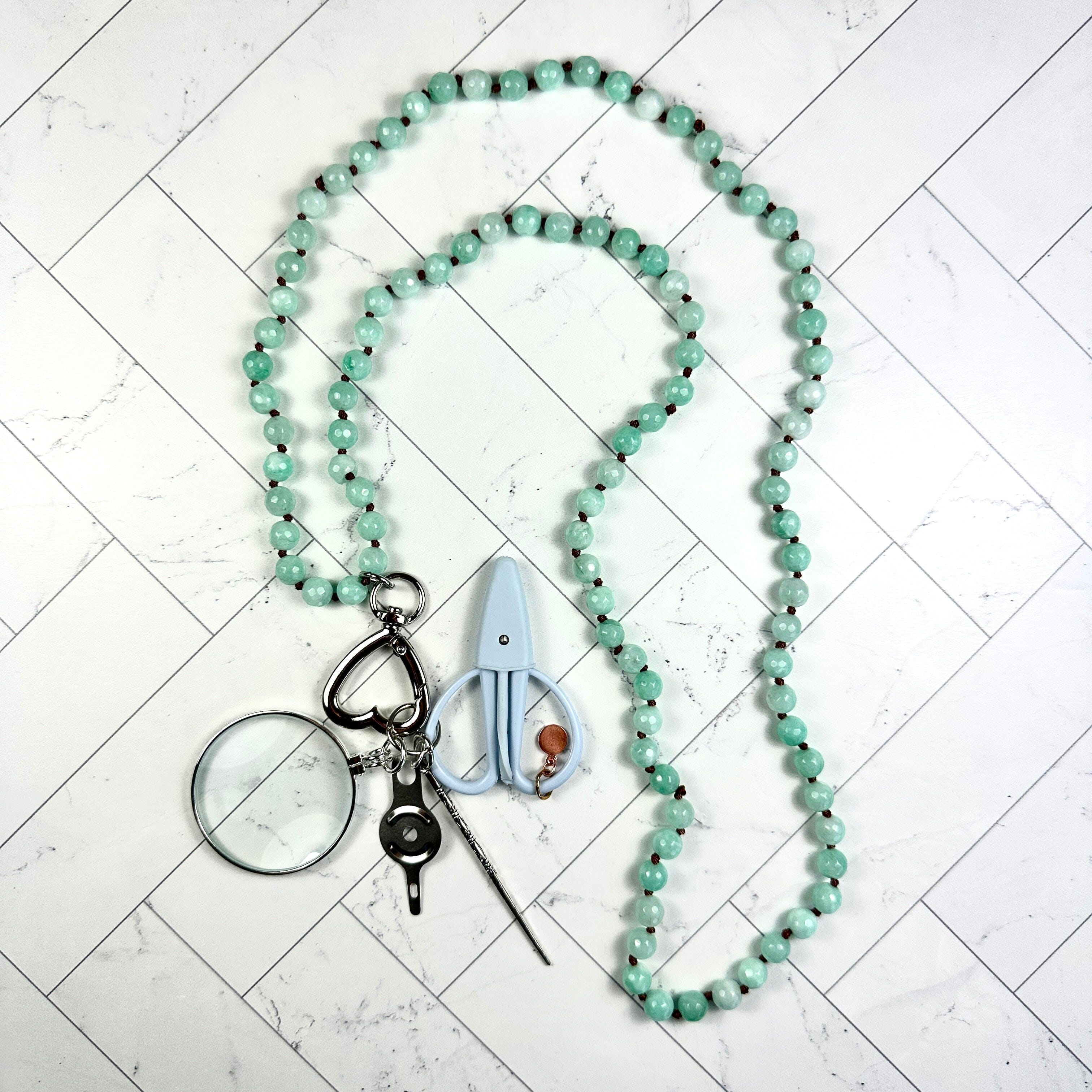 Gemstone Chatelaine Necklace   Light Green Turquoise Accessories Victoria Whitson Needlepoint  - 1