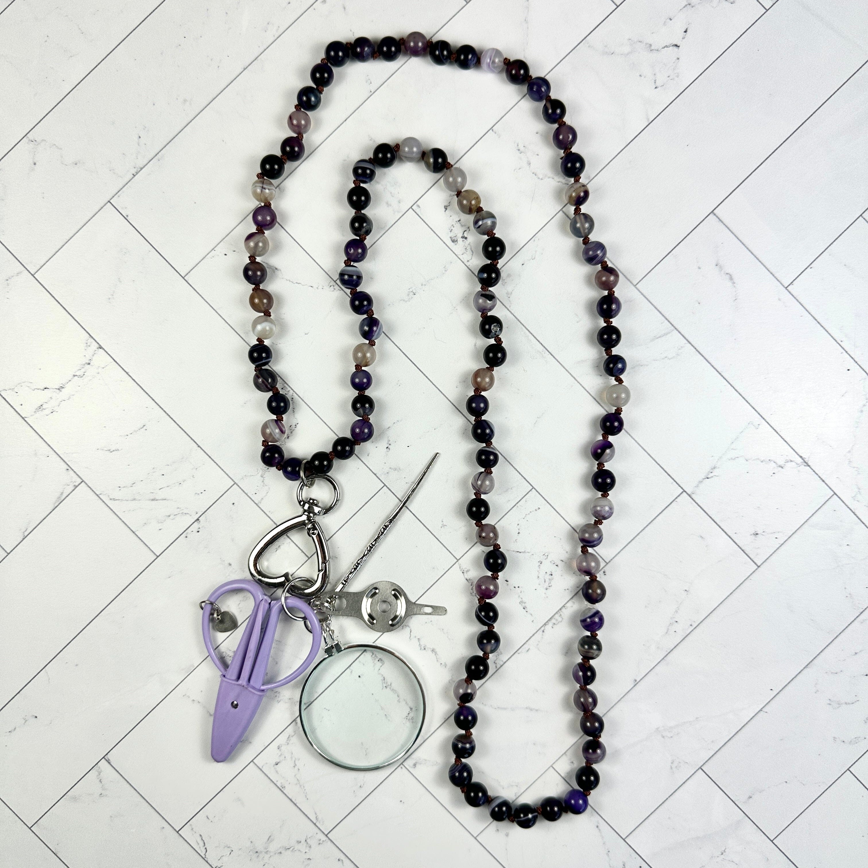 Gemstone Chatelaine Necklace   Multi Purple Accessories Victoria Whitson Needlepoint  - 1