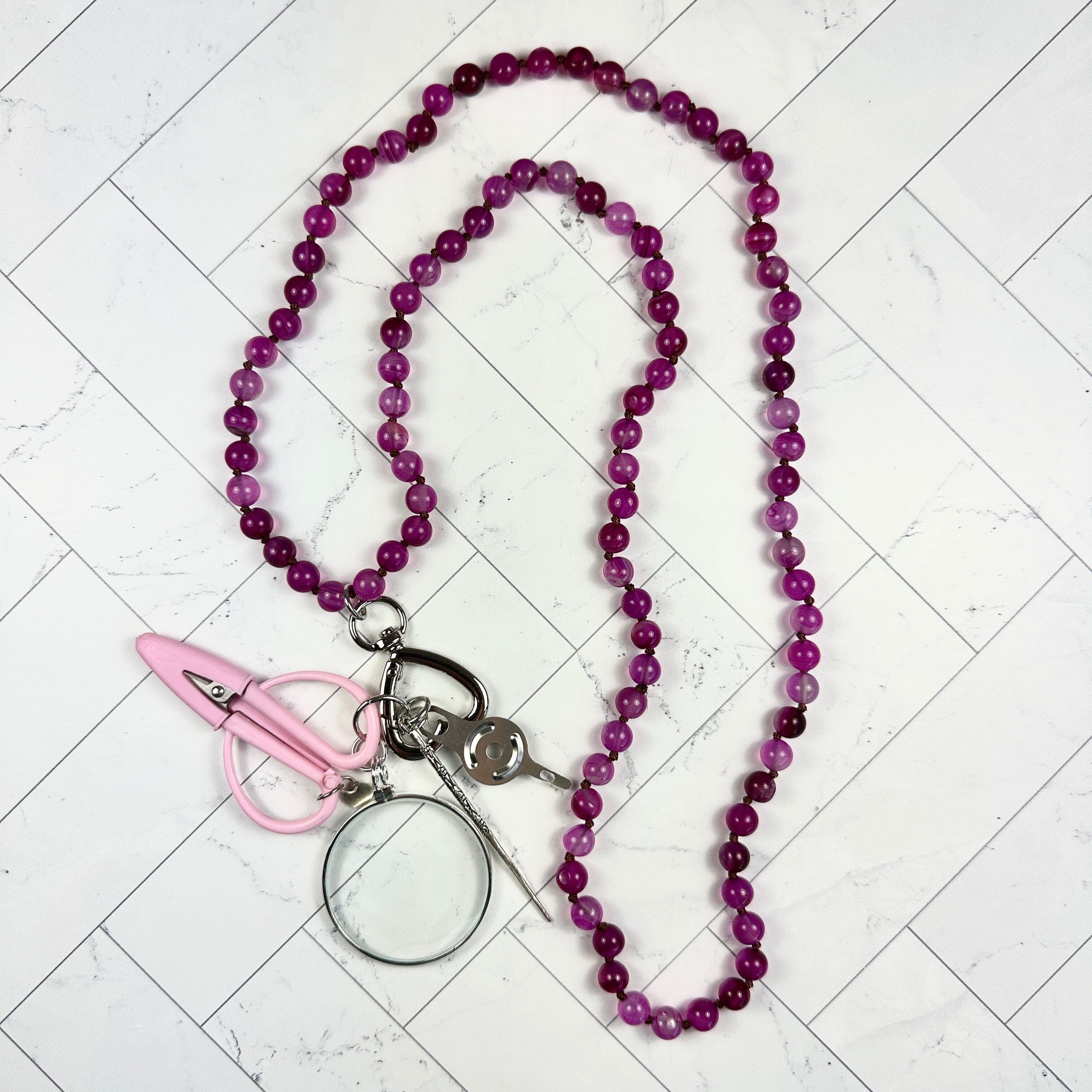 Gemstone Chatelaine Necklace   Peonies Pink Accessories Victoria Whitson Needlepoint  - 1