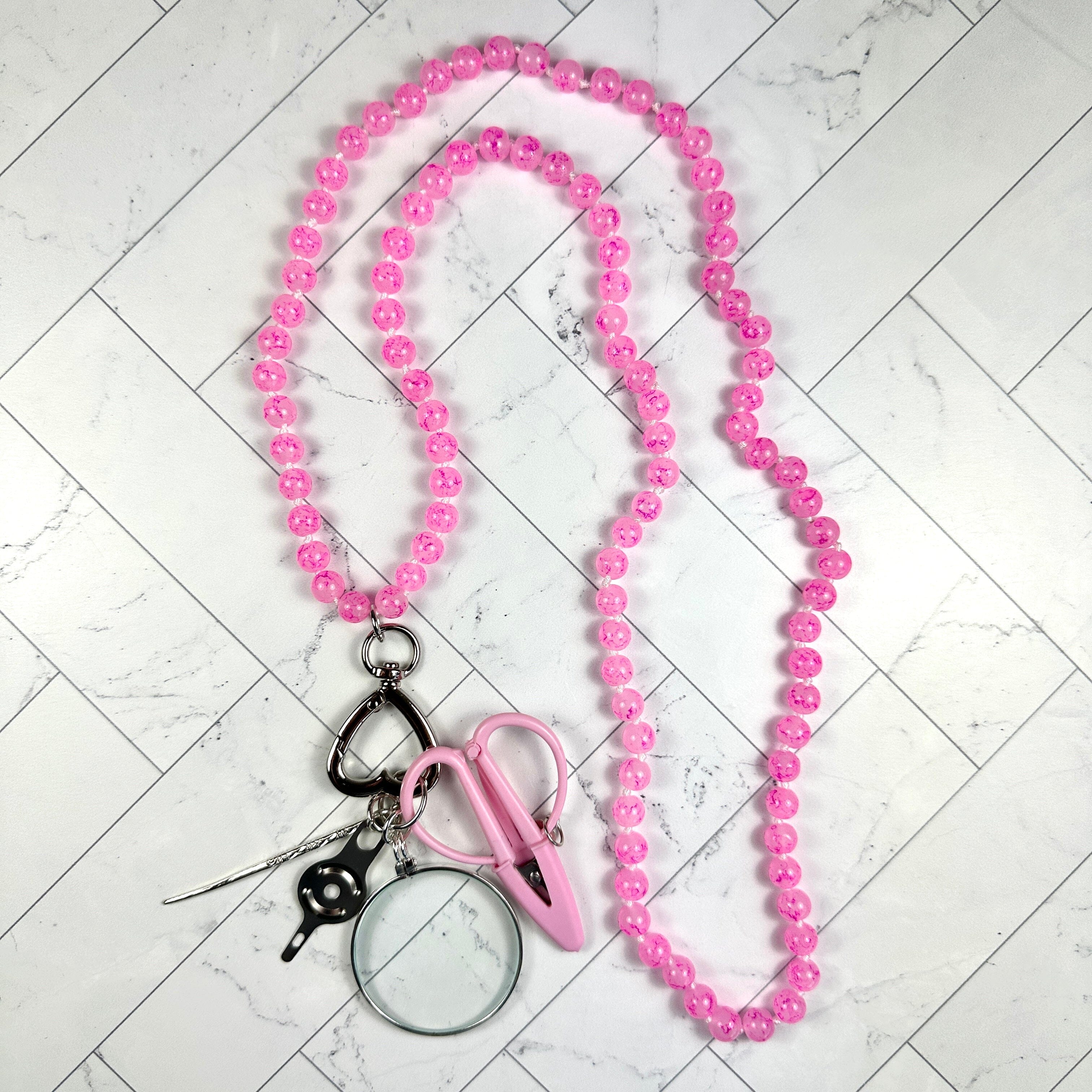 Gemstone Chatelaine Necklace   Pink Magenta Swirls Accessories Victoria Whitson Needlepoint  - 1