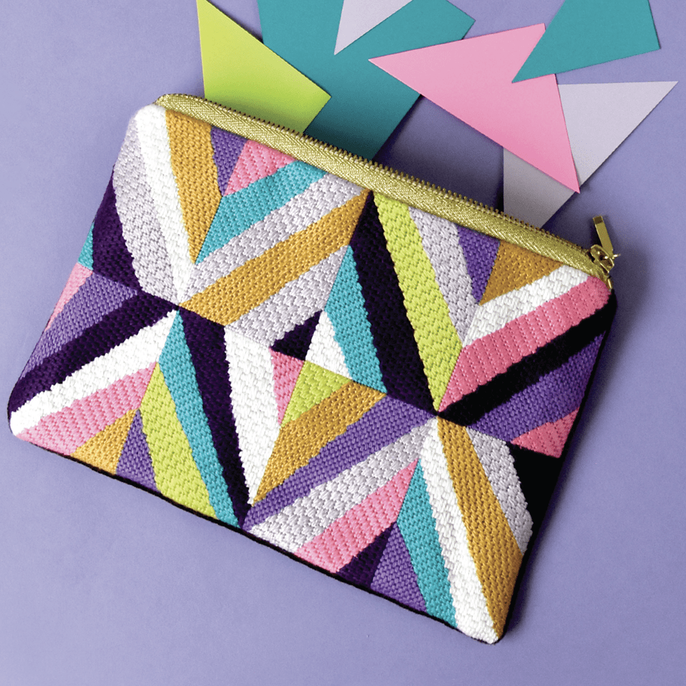 Geometric Clutch with Stitch Guide Painted Canvas Kirk & Bradley  - 2
