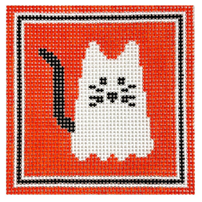 Ghost Cat 4" Square Painted Canvas Beau Verre Art  - 1