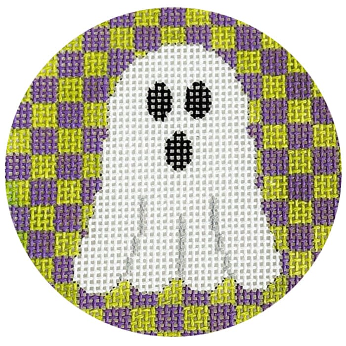 Ghost on Green & Purple Checks Painted Canvas Kristine Kingston 