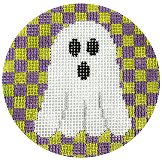 Ghost on Green & Purple Checks Painted Canvas Kristine Kingston 