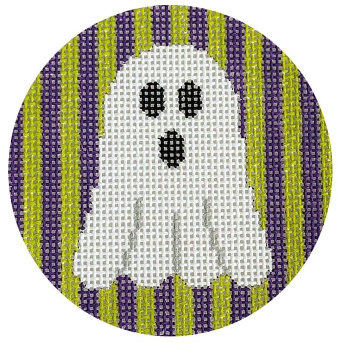 Ghost on Green & Purple Stripes Painted Canvas Kristine Kingston 