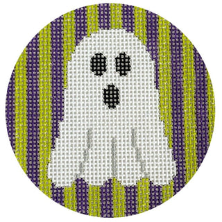 Ghost on Green & Purple Stripes Painted Canvas Kristine Kingston 
