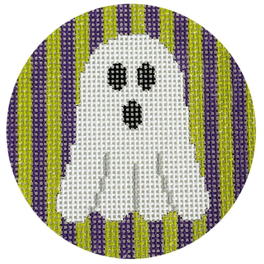 Ghost on Green & Purple Stripes Painted Canvas Kristine Kingston 