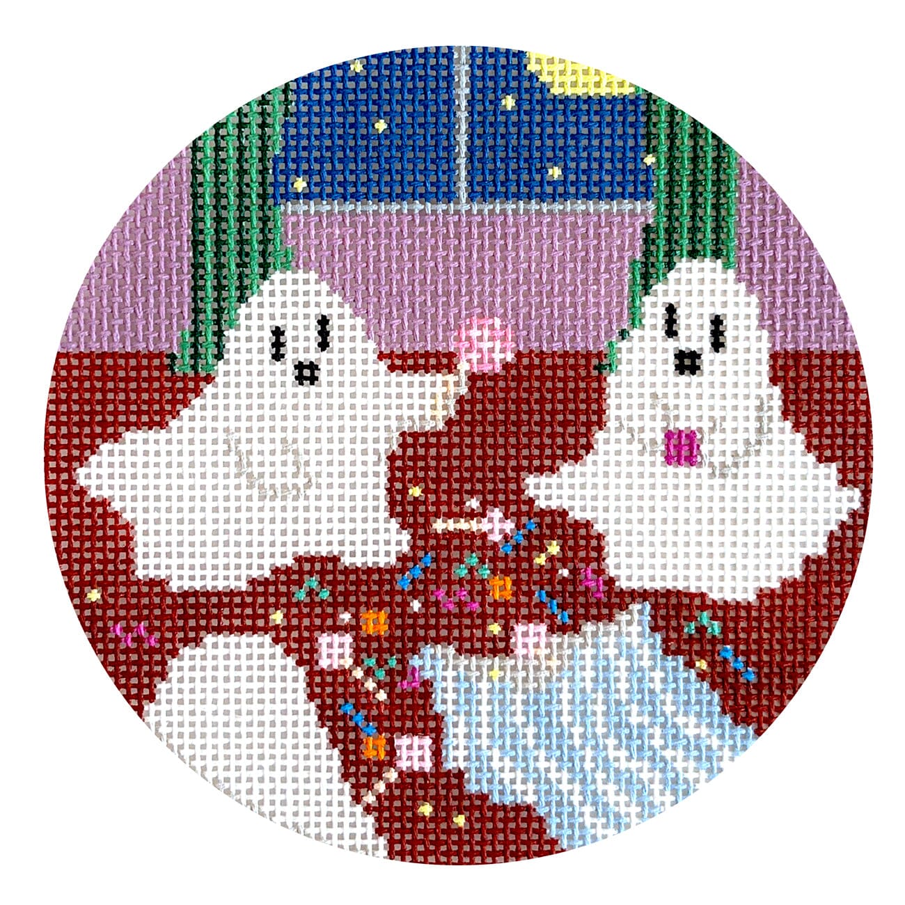 Ghosts Sorting Candy Round Painted Canvas The Gingham Stitchery  - 1