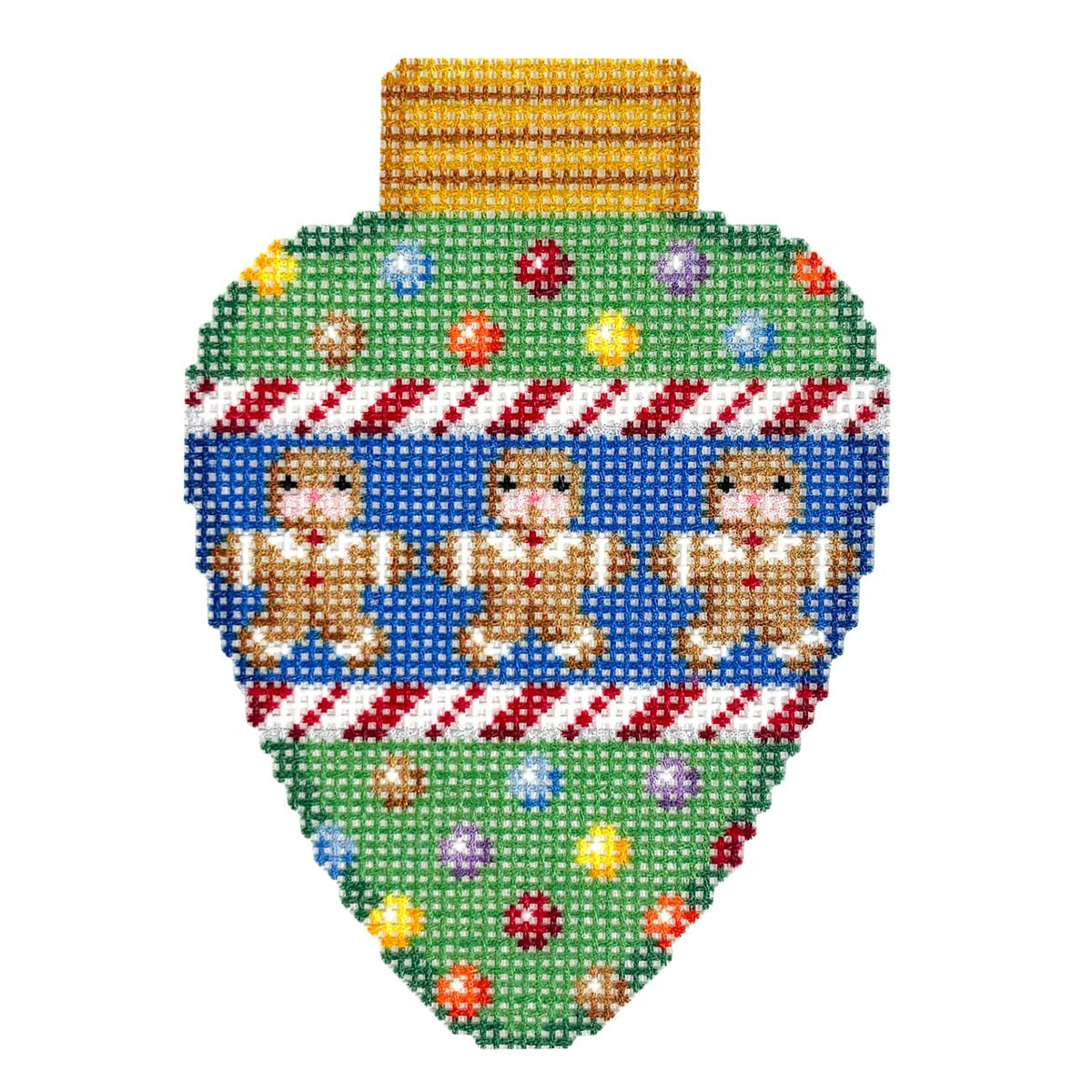 Gingerbread Border Lightbulb Printed Canvas Two Sisters Needlepoint  - 1