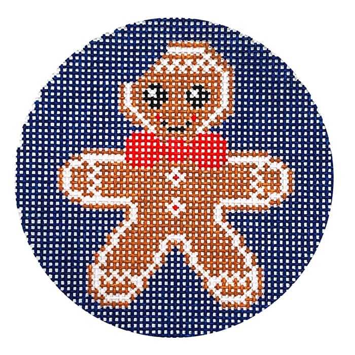 Gingerbread Boy Ornament on Blue Painted Canvas Love MHB Studio  - 1