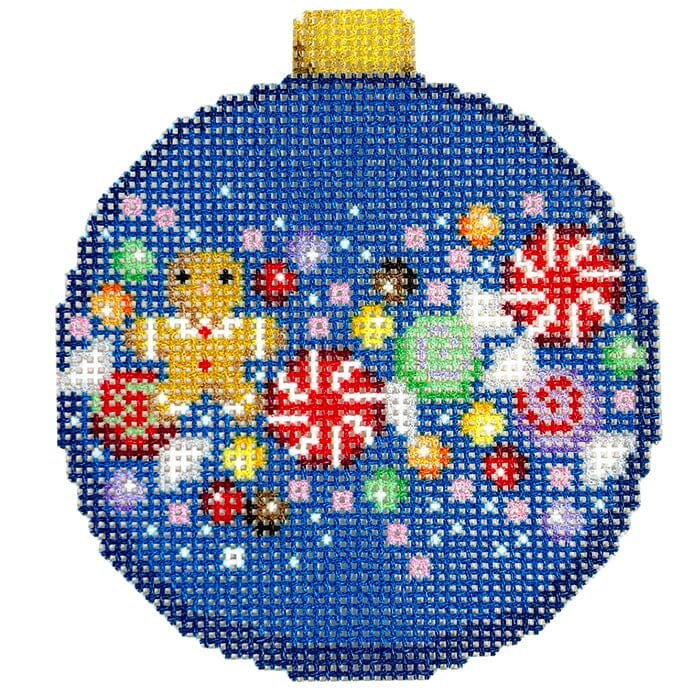 Gingerbread Confetti Ball Ornament Printed Canvas Two Sisters Needlepoint 
