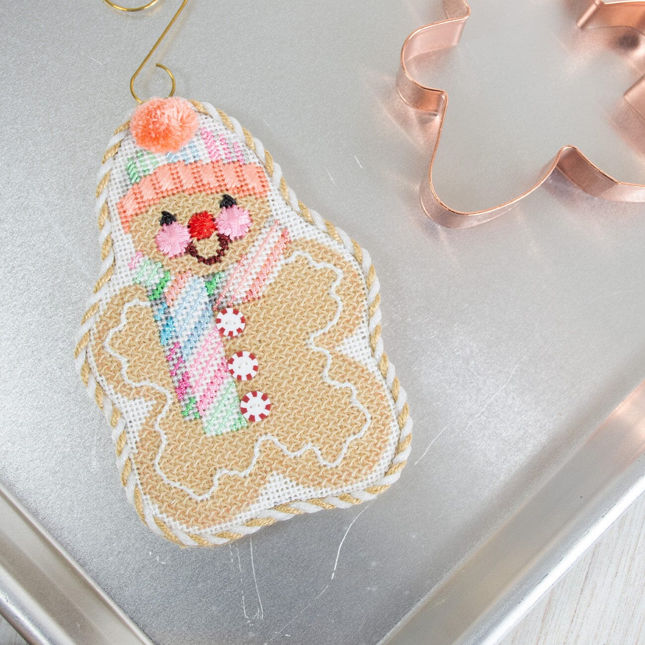 Gingerbread Friends   Fruity Stripe Scarf with Stitch Guide Printed Canvas Two Sisters Needlepoint  - 5