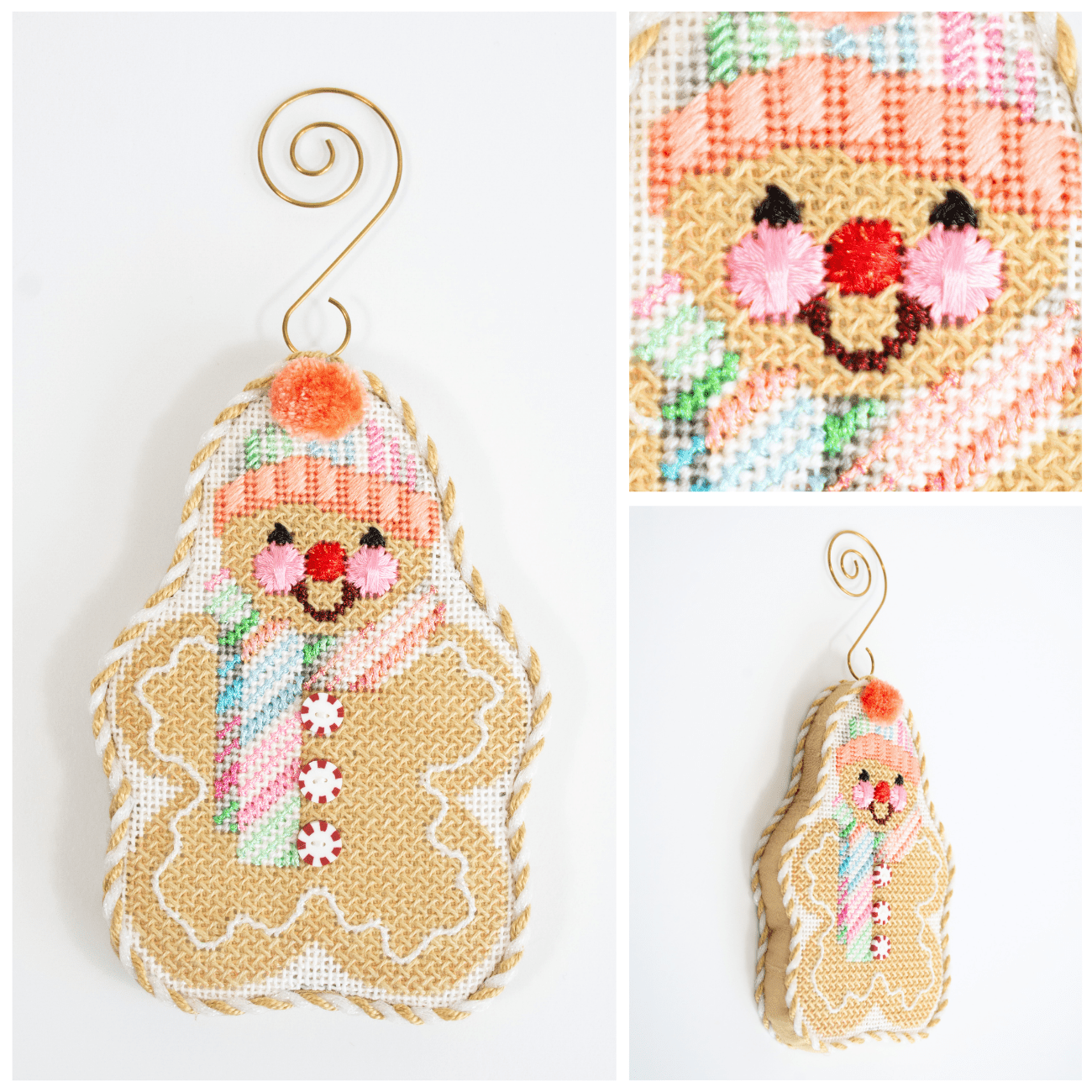 Gingerbread Friends   Fruity Stripe Scarf with Stitch Guide Printed Canvas Two Sisters Needlepoint  - 3