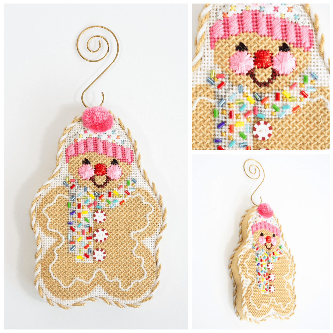 Gingerbread Friends   Multi Sprinkles Scarf with Stitch Guide Printed Canvas Two Sisters Needlepoint  - 3