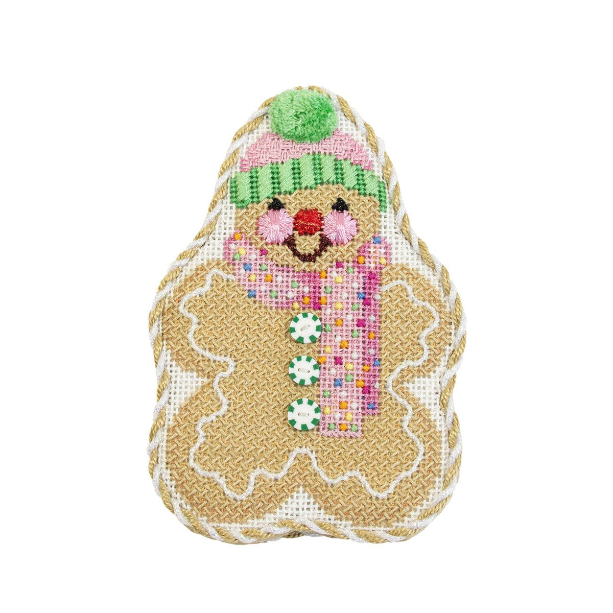 Gingerbread Friends   Pink Iced Scarf with Stitch Guide Printed Canvas Two Sisters Needlepoint  - 2