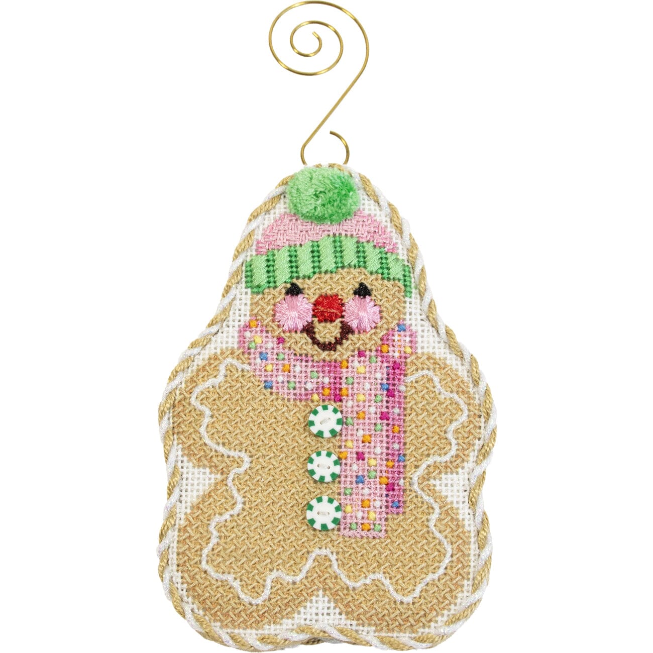 Gingerbread Friends   Pink Iced Scarf with Stitch Guide Printed Canvas Two Sisters Needlepoint 
