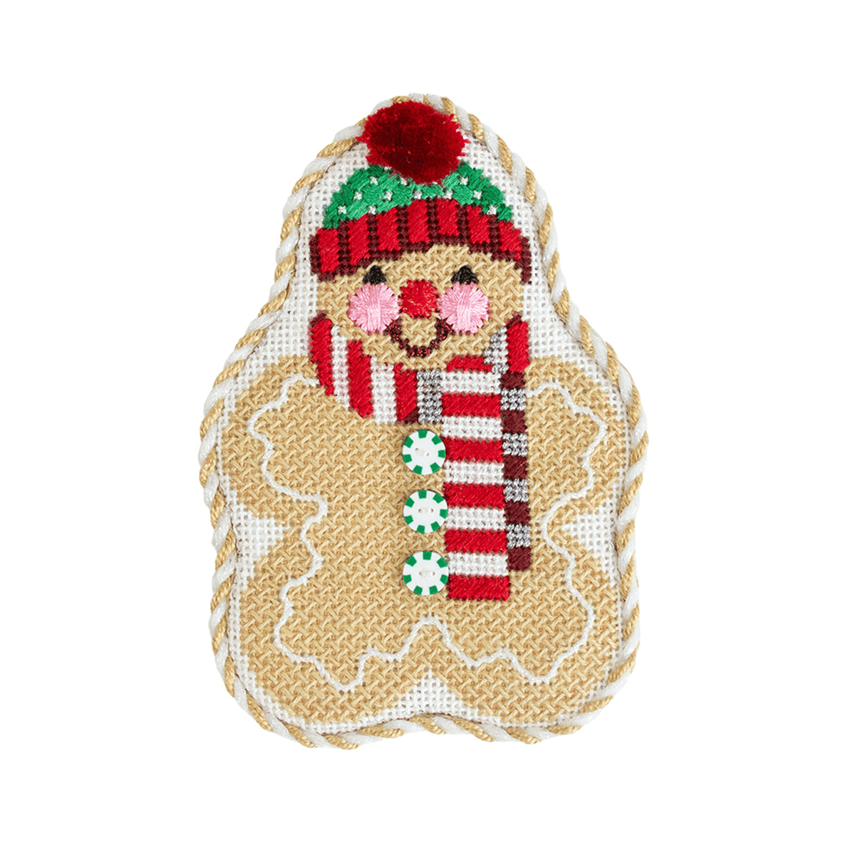 Gingerbread Friends   Red Striped Scarf Printed Canvas Two Sisters Needlepoint  - 2