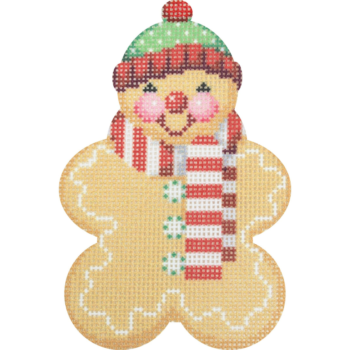 Gingerbread Friends   Red Striped Scarf Printed Canvas Two Sisters Needlepoint  - 1