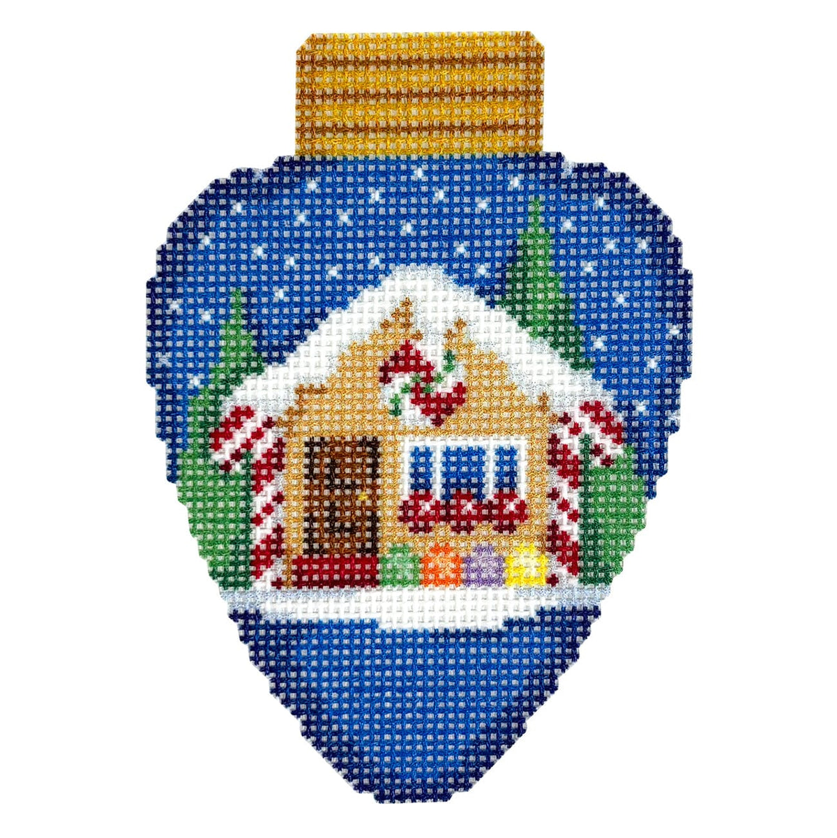 Gingerbread House Lightbulb Printed Canvas Two Sisters Needlepoint  - 1