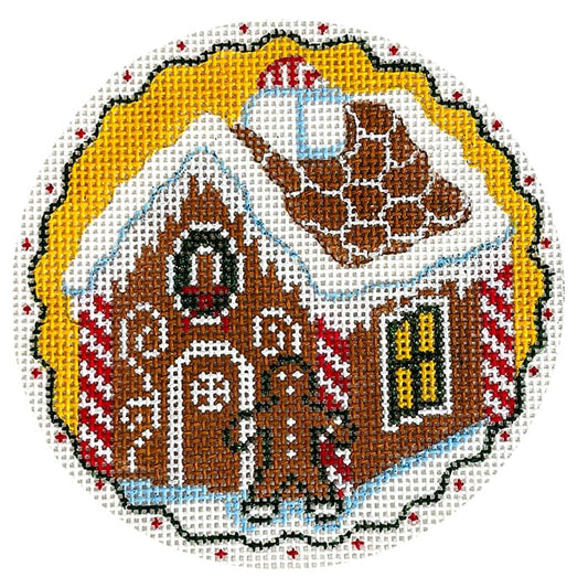 Gingerbread House & Man 4" Round Painted Canvas Alice Peterson Company 