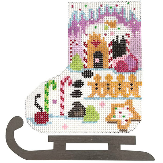 Gingerbread House Mini Skate Ornament Painted Canvas Shelly Tribbey 