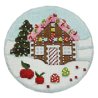 Gingerbread House Pink Roof Ornament Painted Canvas Melissa Shirley Designs 
