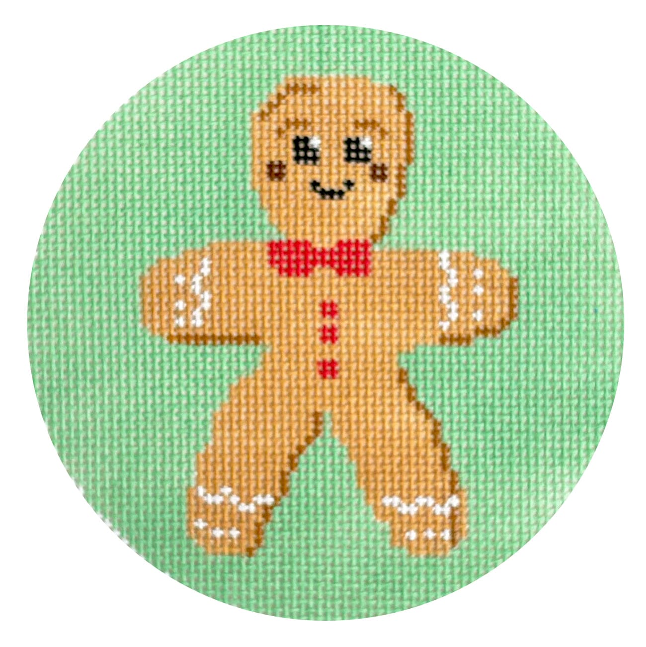 Gingerbread Man on Mint Round Painted Canvas Camilla Moss  - 1