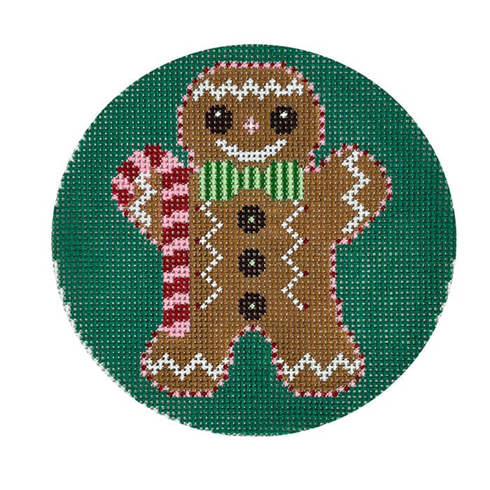 Gingerbread Man Round on Green Painted Canvas Shelly Tribbey 