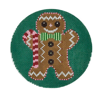 Gingerbread Man Round on Green Painted Canvas Shelly Tribbey 
