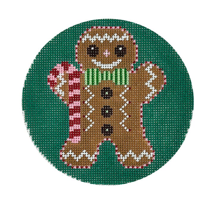Gingerbread Man Round on Green Painted Canvas Shelly Tribbey 
