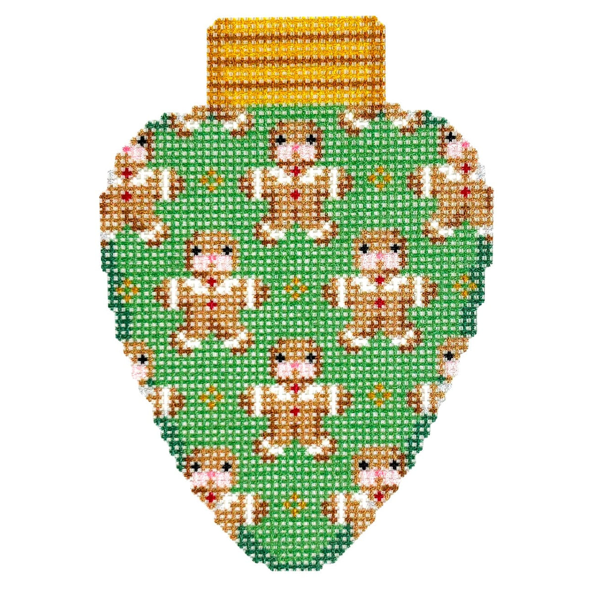 Gingerbread Repeat on Green Lightbulb Printed Canvas Two Sisters Needlepoint  - 1