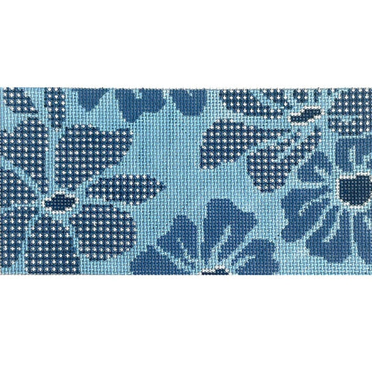 Gingham Blooms Blue 3x6 Painted Canvas Rachel Barri Designs 