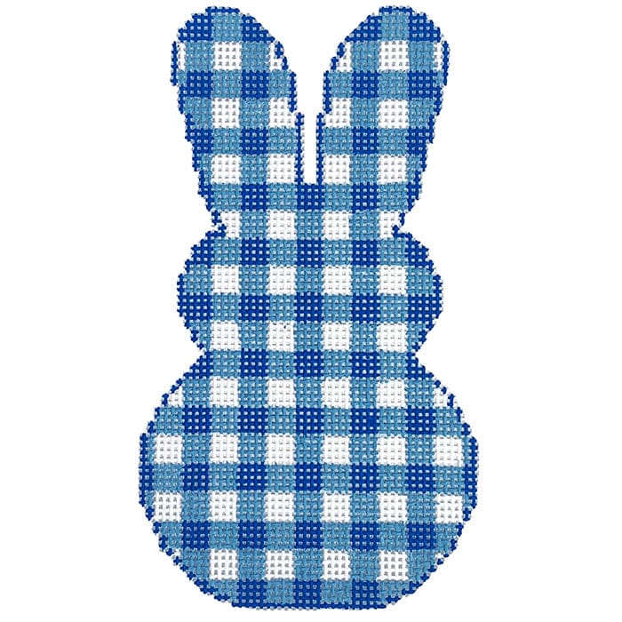 Gingham Bunny-Blue Painted Canvas SilverStitch Needlepoint 
