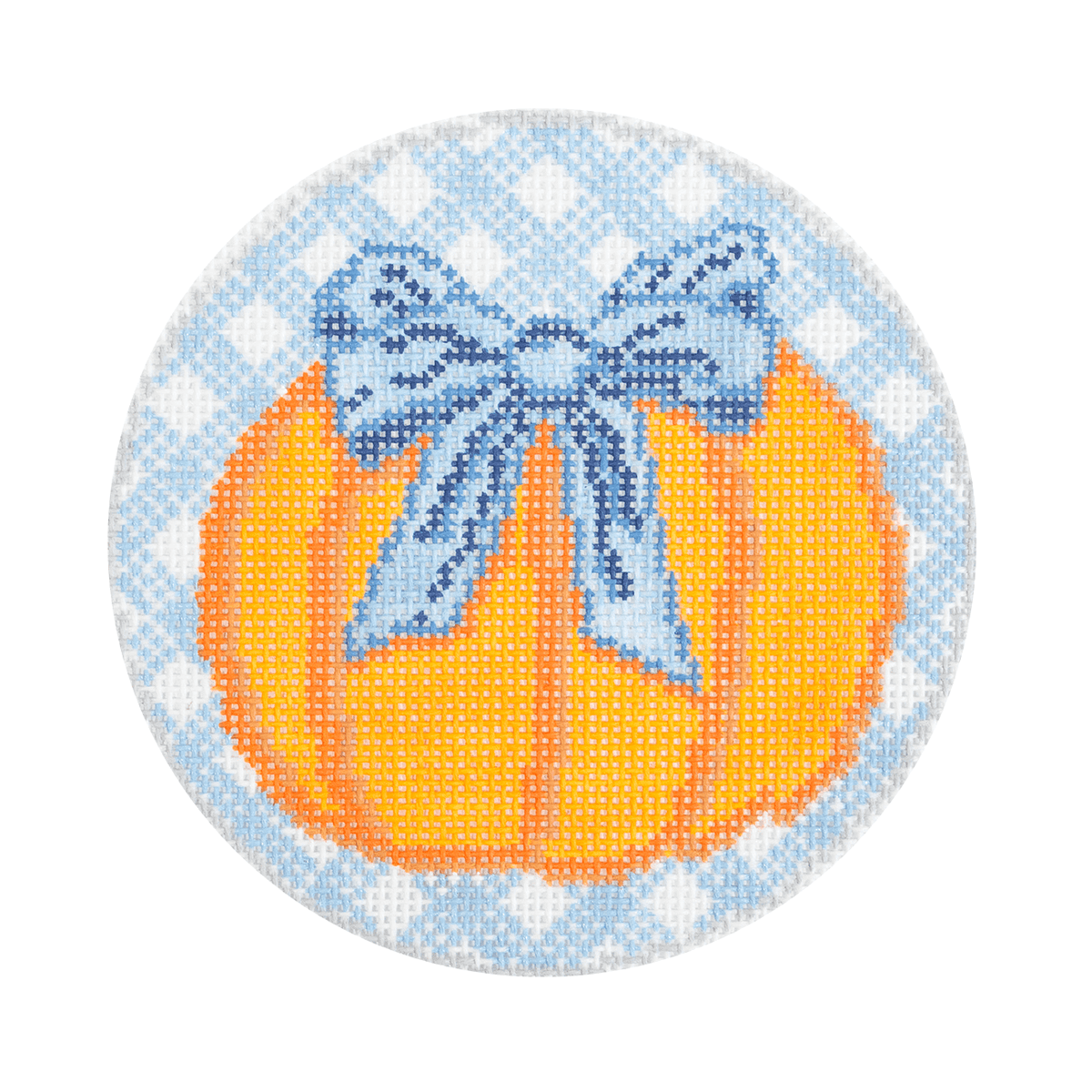 Gingham Pumpkin Round   Blue Painted Canvas A Poore Girl Paints  - 1