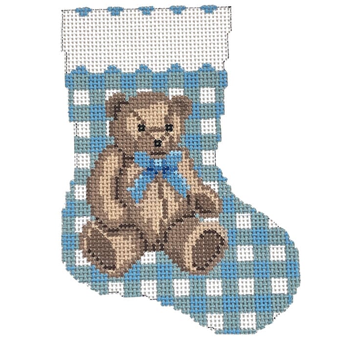 Gingham Teddy Blue Mini Stocking Painted Canvas Susan Roberts Needlepoint Designs Inc. 